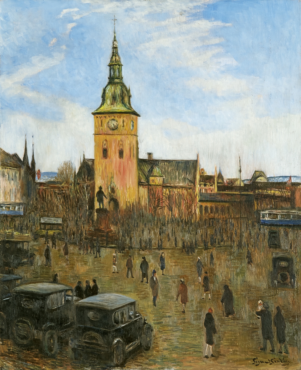 arkitektur kirke torv biler menneskemengde