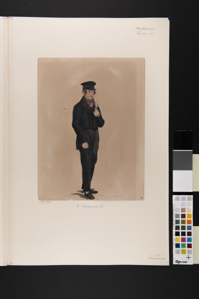 Man i dräkt. Akvarell av P Södermark 1850.