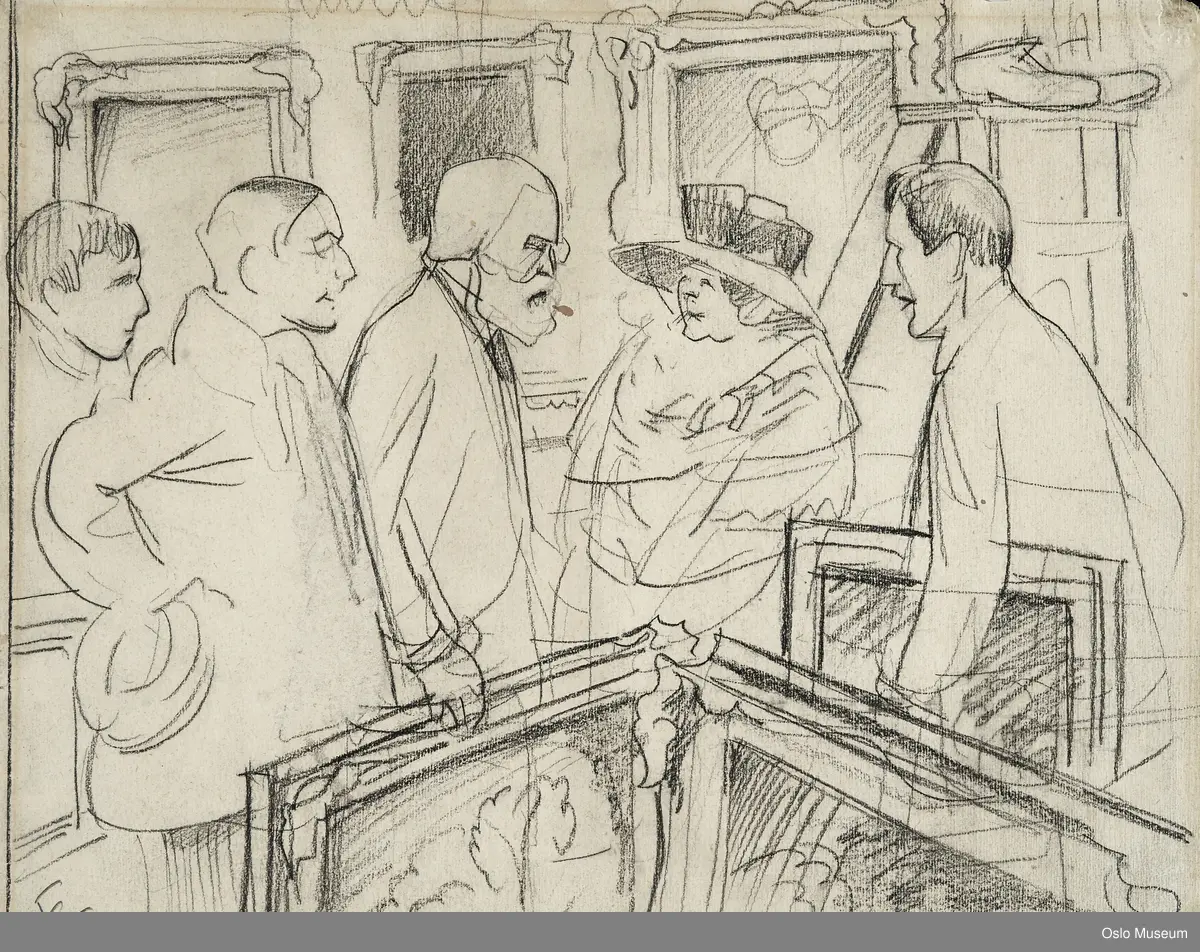 Kunstnere på Høstutstillingen [blyanttegning]