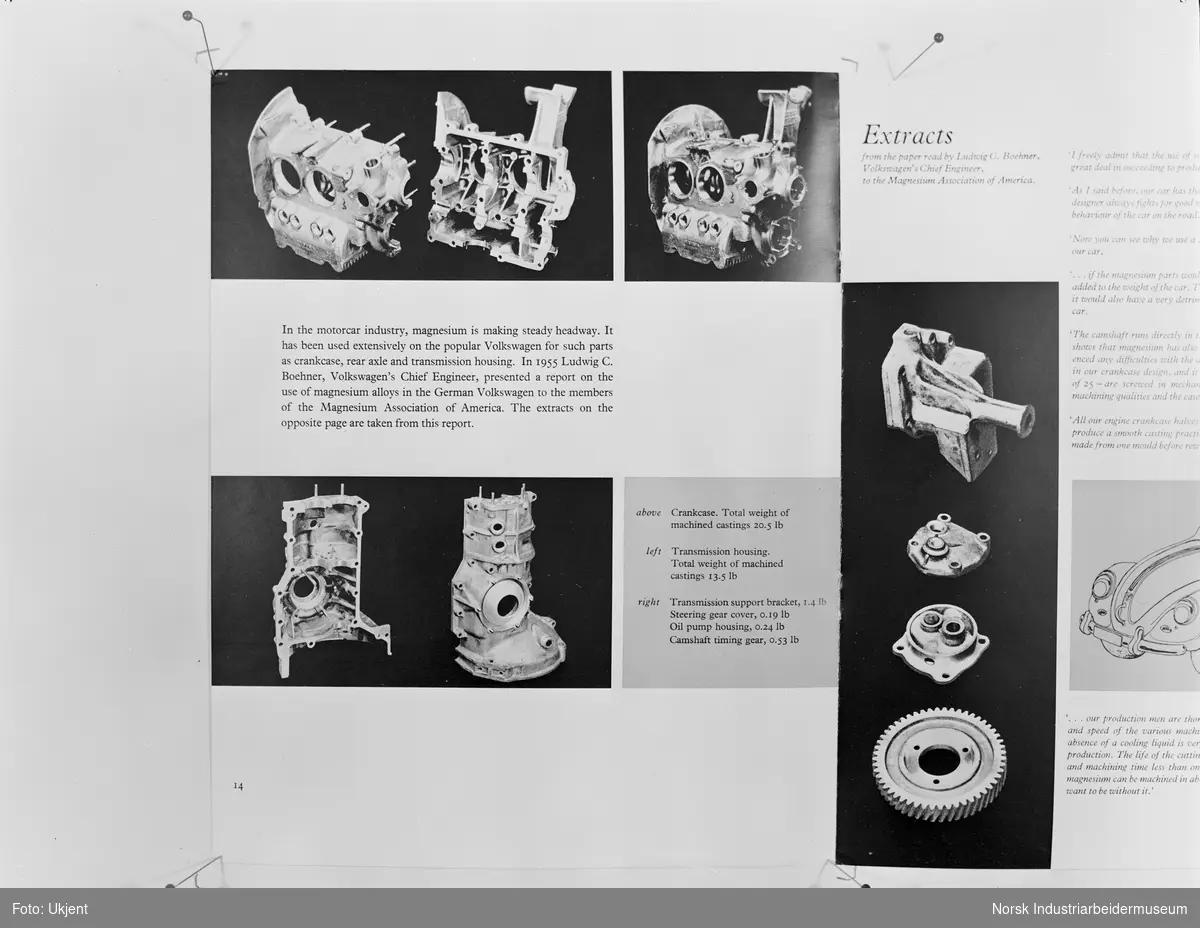 Lysbilder vedrørende Mg-produksjonen. Motordeler av Mg. Reproduksjonsfoto.