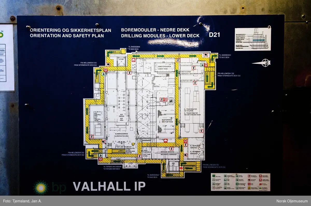 Orienterings- og sikkerhetsplan for boremodulene på nedre dekk på Valhall IP.