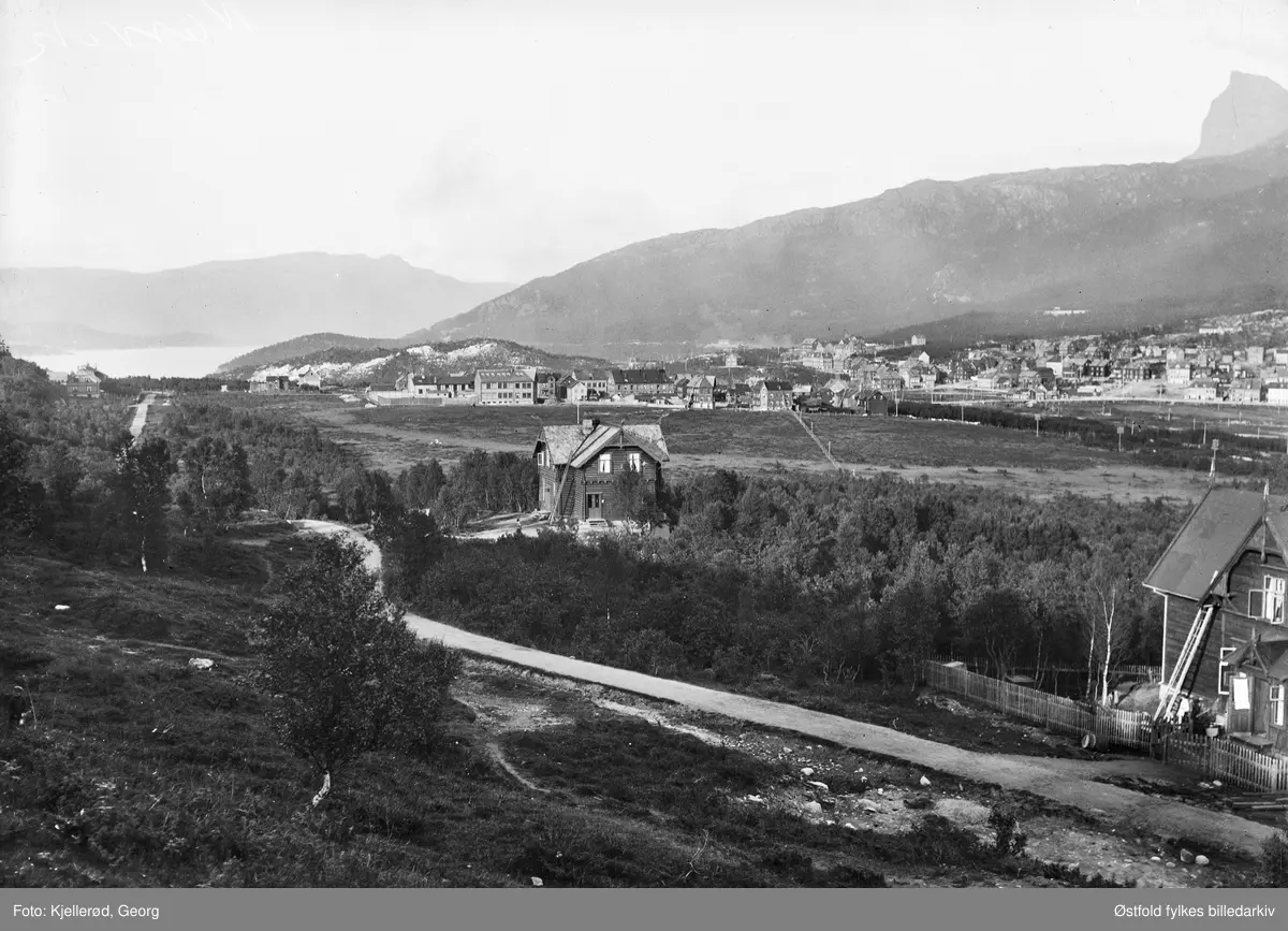 Narvik, kystlandskap ved Narvik. To villaer med dragestil i forgrunnen.