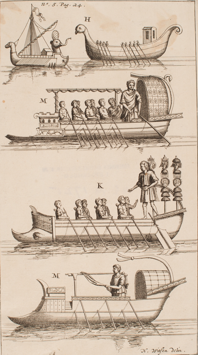 Tryck med historiska båttyper. Rekonstruktioner.