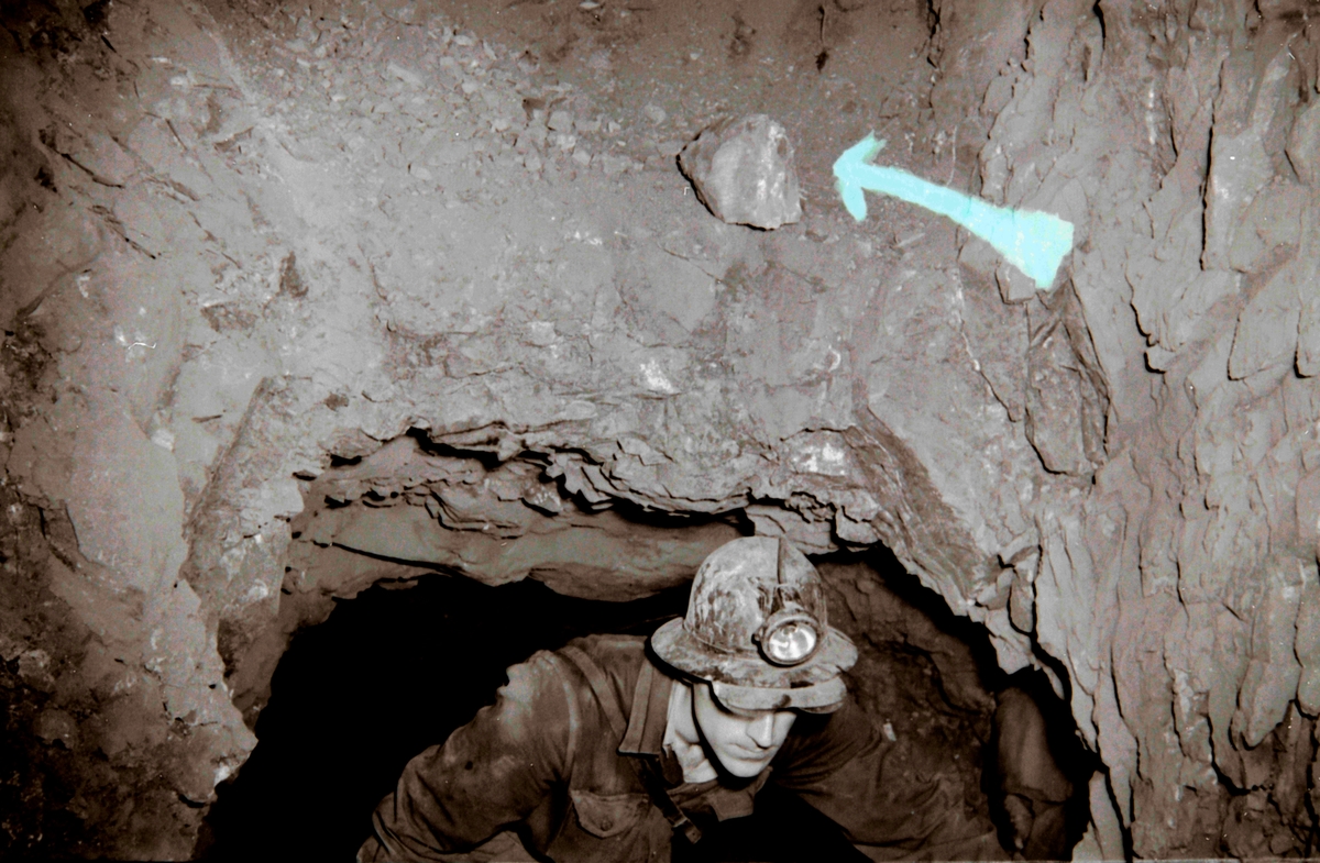 Farlige forhold og farlige arbeidsmetoder i gruva. Fallende stein.