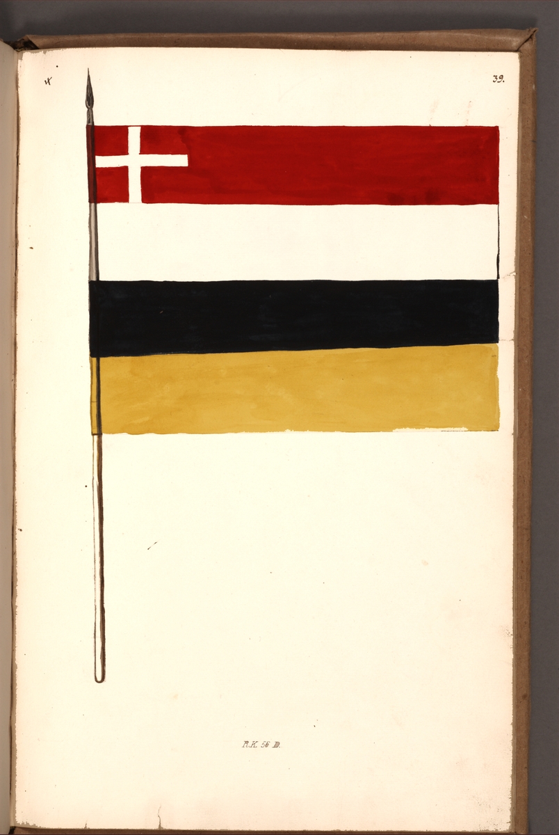 Avbildning i gouache föreställande fälttecken taget som trofé av svenska armén. Den avbildade fanan finns bevarad i Armémuseums samling, för mer information, se relaterade objekt.