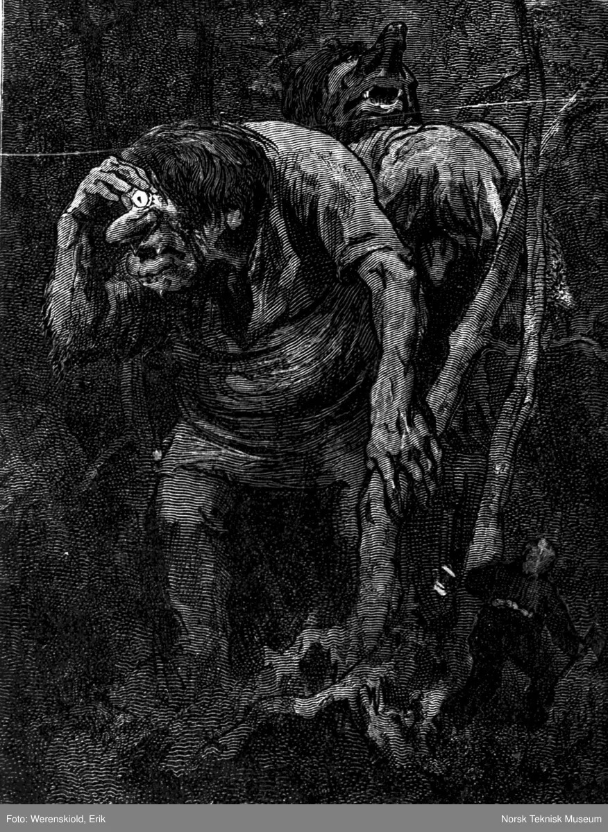 Tegning. Troll i skogen (Erik Werenskiold)