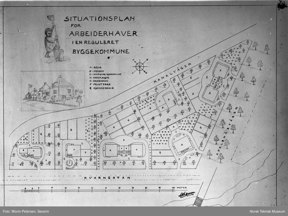 Situasjonsplan for arbeiderhager i en regulert byggekommune i Sverige