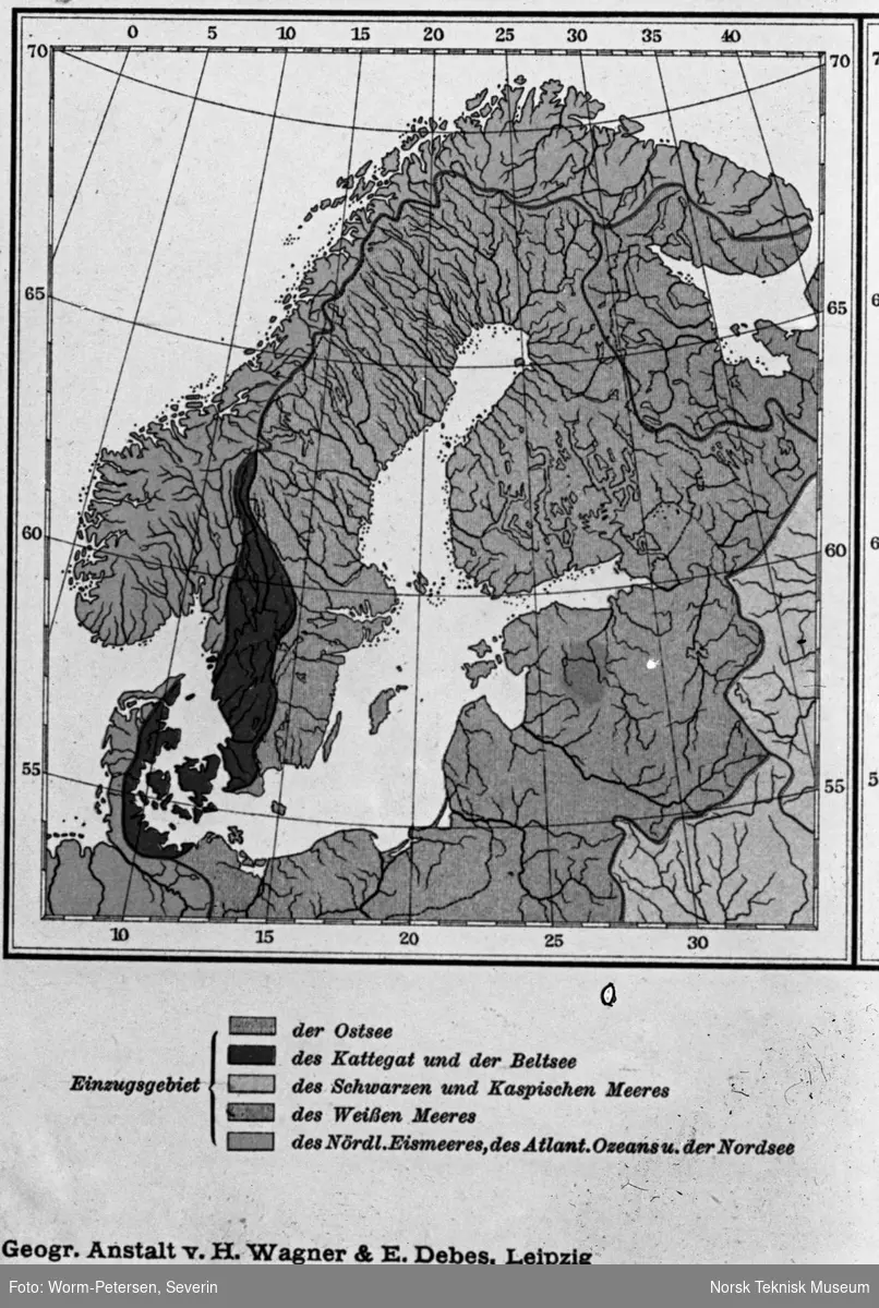 Kart over elver og vassdrag i Skandinavia