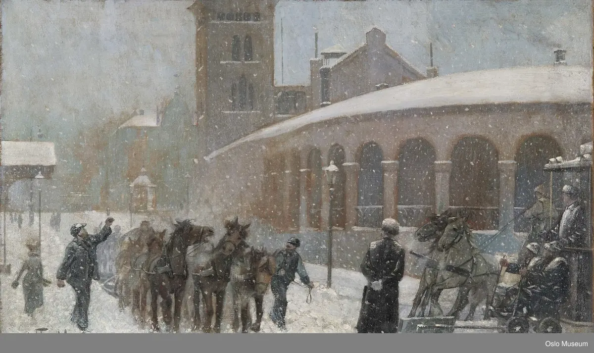 arkitektur, basarer, hestesporvogn, slede, hester, mennesker, handel