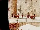 Örebro Slott, sex herrar vid två kanoner, kanoninvigningen.
Stereofotografi.