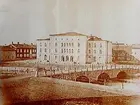 Gamla Storbron och Teaterhuset.
Reproduktion efter en bild från 1860-talet, före 1882 års brand.