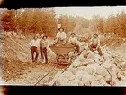 Vägarbetarlag vid Ladugårdsskogen, fem vägarbetare med tippvagn.
Wilhelm Hård