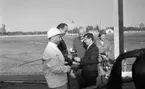 Travet. Publicerad 2 maj 1966.
Uno Swed och ägarna tar emot priser efter segern med Rodney Key i Mellansvenska Mästerskapet 1 maj 1966.