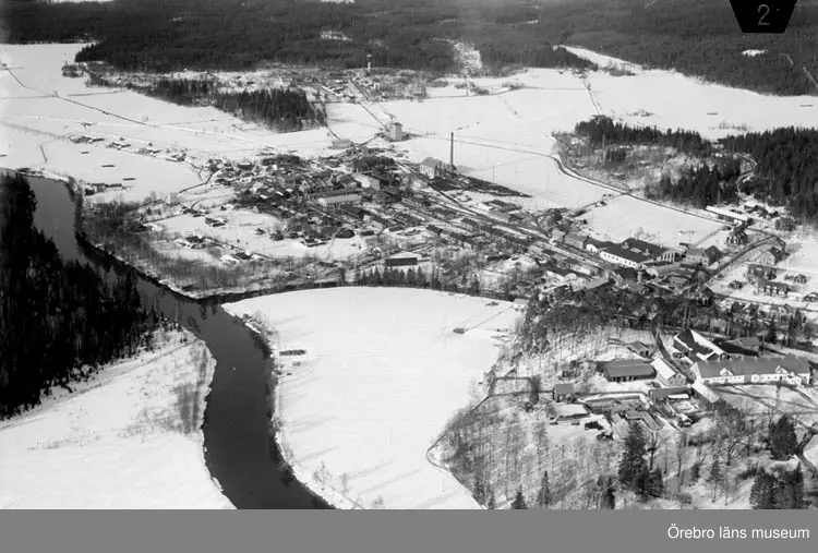 Flygfoto över Bofors, Krutfabriken.