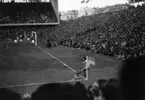 Situationsbilder  från fotbollsmatch mellan Sverige-Danmark på Råsunda fotbollsstadion.