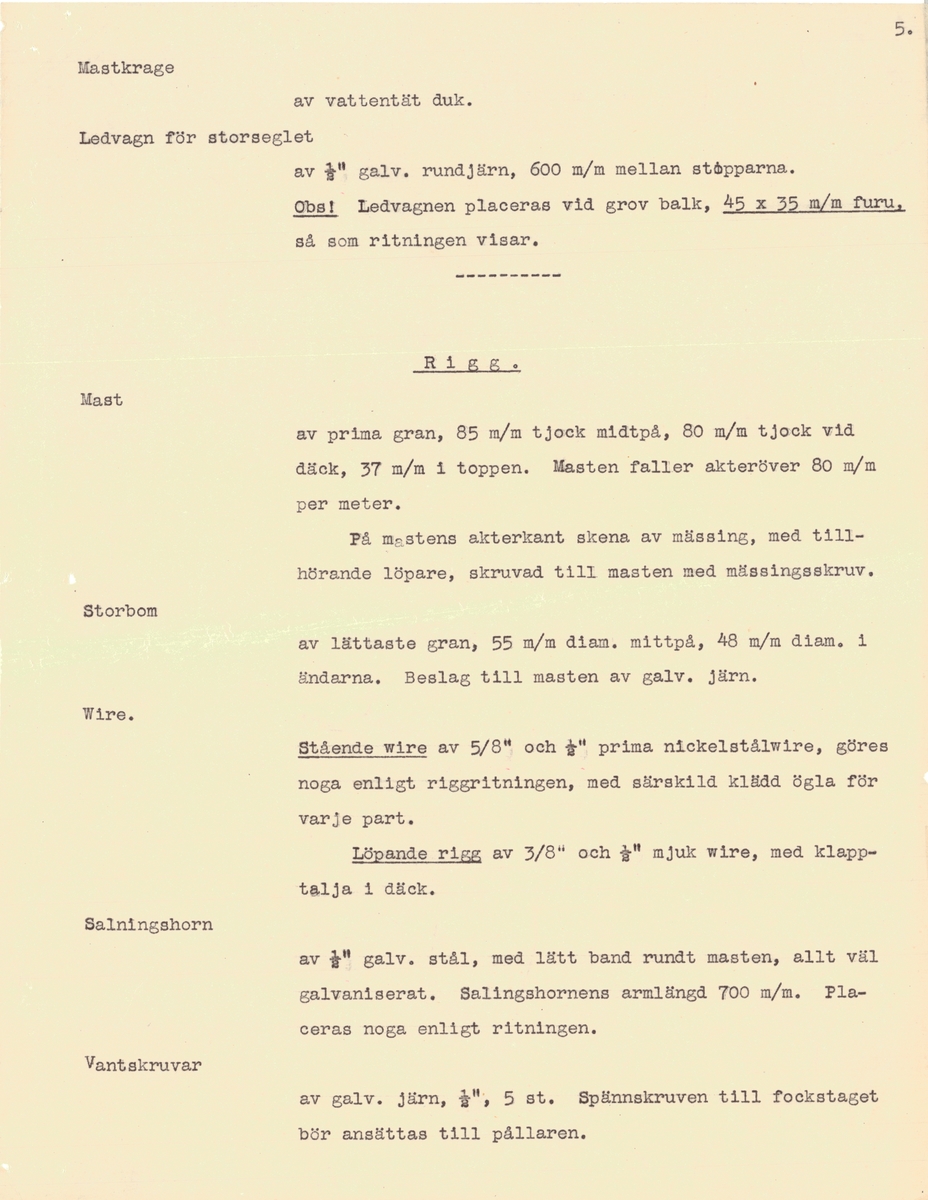 Flertal dokument: Utrustningslista, arbetsbeskrivning samt specifikation för båten (på engelska).

EJDERN, 15 kvm pojkbåt ritad av Erik Salander 1926.