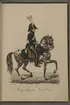 Plansch med uniform för Borgerskapets kavalleri. Plansch i färgtryck efter original av Johan Henric Sjöholm. Ingår i planschsamlingen Kongliga svenska arméens uniformer utgiven som stentryck av Müller 1825.