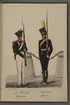 Plansch med uniform för Livbeväringsregemente Borgerskapets infanteri. Plansch i färgtryck efter original av Adolf Ulrik Schützercrantz. Ingår i planschsamlingen Kongliga svenska arméens uniformer utgiven som stentryck av Müller 1825.