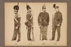 Plansch med uniform för Första livgrenadjärregementet för åren 1831-1886, ritad av Einar von Strokirch.