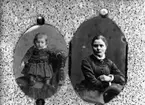 Två avfotograferade foton.
Bilden av barnet föreställer samma person som på bild 3, alltså Anna Augusta Emilia Molin som barn. Eftersom hon här är 2-3 år gammal bör den ursprungliga bilden vara tagen 1887 eller 1888.
Den vuxna kvinnan föreställer Emilias mor Augusta Sofia Zetterlund, senare gift Johansson. Född 31/1 1865 i Viby. Dotter till Per August Zetterlund (bytt namn från Larsson) och Anna Sofia Persdotter. Gift 29/4 1899 med Henning Herman Konstantin Johansson. Augusta dog 12/3 1944. Hennes död blev dramatisk och omskriven i en lokal tidning, okänt vilken. Följande är text från ett tidningsklipp:
