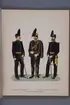Plansch i färgtryck med uniform för Smålands grenadjärkår, Indelta infanteriregementena och Smålands husarregemente. Ingår i boken Svenska arméns och flottans uniformer, utgiven av P.B Eklund 1891.