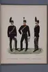 Plansch i färgtryck med uniform för Wendes artilleriregemente, Vaxholm artillerikår och Gotlands artillerikår. Ingår i boken Svenska arméns och flottans uniformer, utgiven av P.B Eklund 1891.