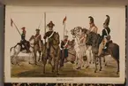 Ryskt kavalleri. Uniformsteckning av Carl Johan Ljunggren tryckt i boken Minnesanteckningar under 1813 och 1814 års kampanjer uti Tyskland och Norge, utgiven 1855.