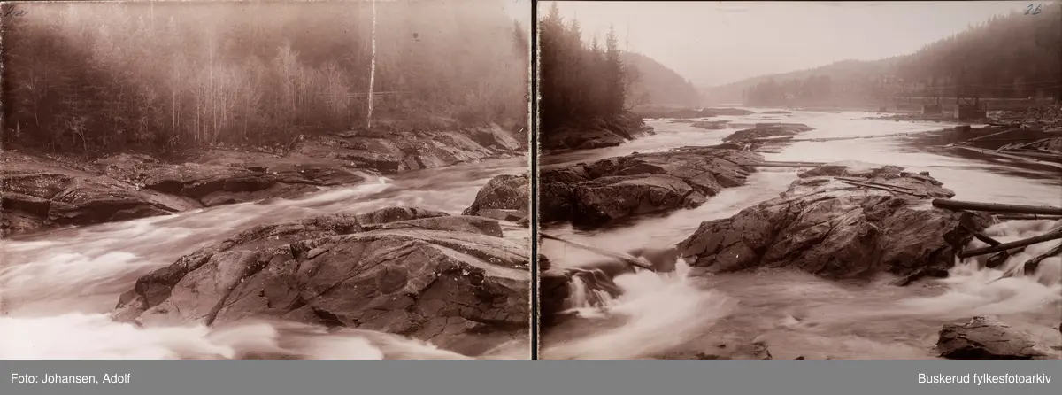 Fra album-  Fotografier fra De Aadalske Fosser
Parti fra elven Begna
Ovenfor Hensfossen, ved Bratlifaldet.