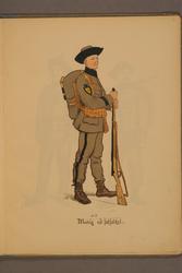 Menig vid fotfolket iförd uniform m/1906. Illustration av Ca