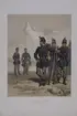 Plansch med uniform för musketerare vid Norska infanteriet. Plansch i färgtryck efter original av Fritz von Dardel. Ingår i planschsamlingen Den svenska och norske armeens uniformer, 1861-1863.