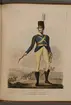 Plansch med uniform för beridet artilleri, ritad av Frederic Eben i boken The Swedish Army, utgiven 1808.