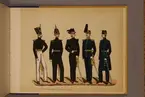 Plansch i färgtryck med uniform för Vaxholm grenadjärer för åren 1838-1860. Ingår i planschsamlingen Svenska arméns och flottans officersmunderingar utgiven av P.B Eklund.