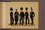 Plansch i färgtryck med uniform för Wendes artilleriregemente för åren 1810-1888. Ingår i planschsamlingen Svenska arméns och flottans officersmunderingar utgiven av P.B Eklund.