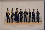 Plansch med uniform för Skånska dragonregementet under Karl XIV Johans regering och Oscar I regering. Ingår i boken Svenska krigsmakten under konungarna Carl XIV Johan, Oscar I, Karl XV, Oscar II, utgiven av P.B. Eklund.