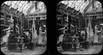 Stereoskopfotografi på glas, bild på olika skulpturer och statyer, troligen från världsutställningen i Paris 1855.