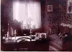 Hassla 1905. Farbror Bries arbetsrum. Tavlorna är faster Gerdas foto samt interiör från Habo kyrka.