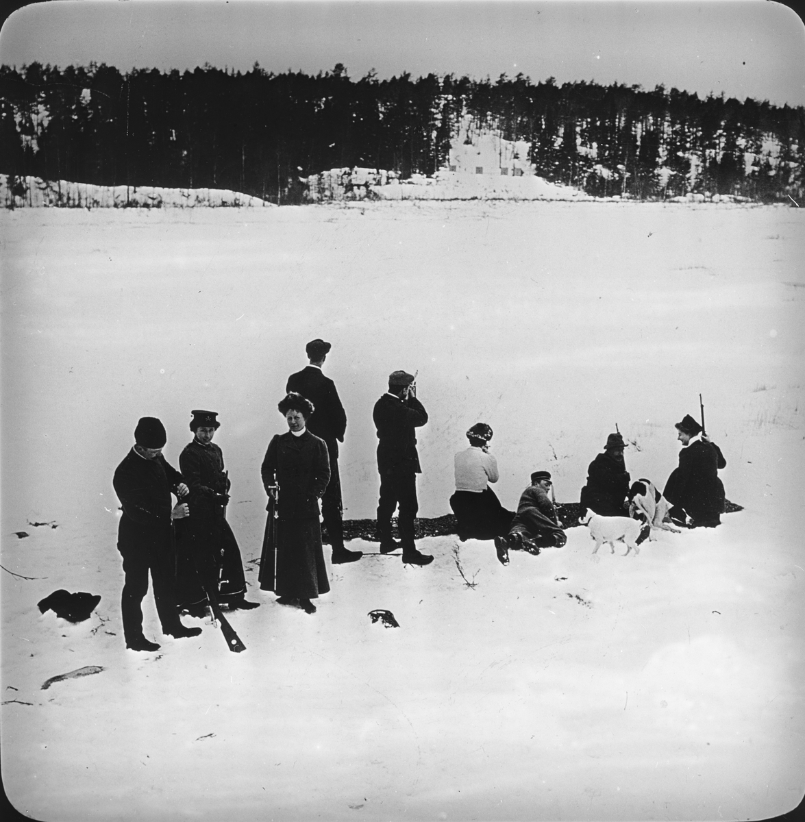 Projektionsbild. Vintersport. Skytte på isen.
