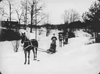 Projektionsbild. Vintersport. Släldåkning efter häst.