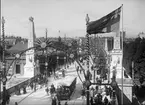 Vy över Norrbro, från Kungliga Slottet över till Gustav Adolfs torg vid Allmänna Konst- och Industriutställningen i Stockholm 1897.