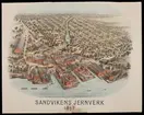 Plansch. Vy över Sandvikens Järnverk med omnejd (Sandvikens Jernverk) 1897.