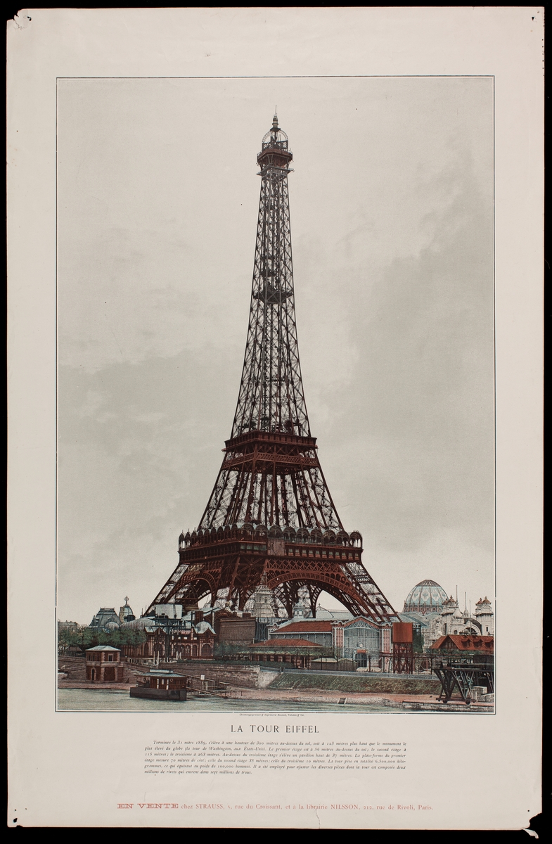 Plansch med motiv från Världsutställningen 1889, Exposition universelle de 1889. Eiffeltornet.