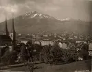 Vy över berget Mount Pilatus i Schweiz. 