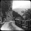 Skioptikonbild från institutionen för fotografi vid Kungliga Tekniska Högskolan. Motiv föreställande landsväg längs berget, möjligen någonstans i Norge. Bilden är troligen tagen av John Hertzberg under en resa i Europa.