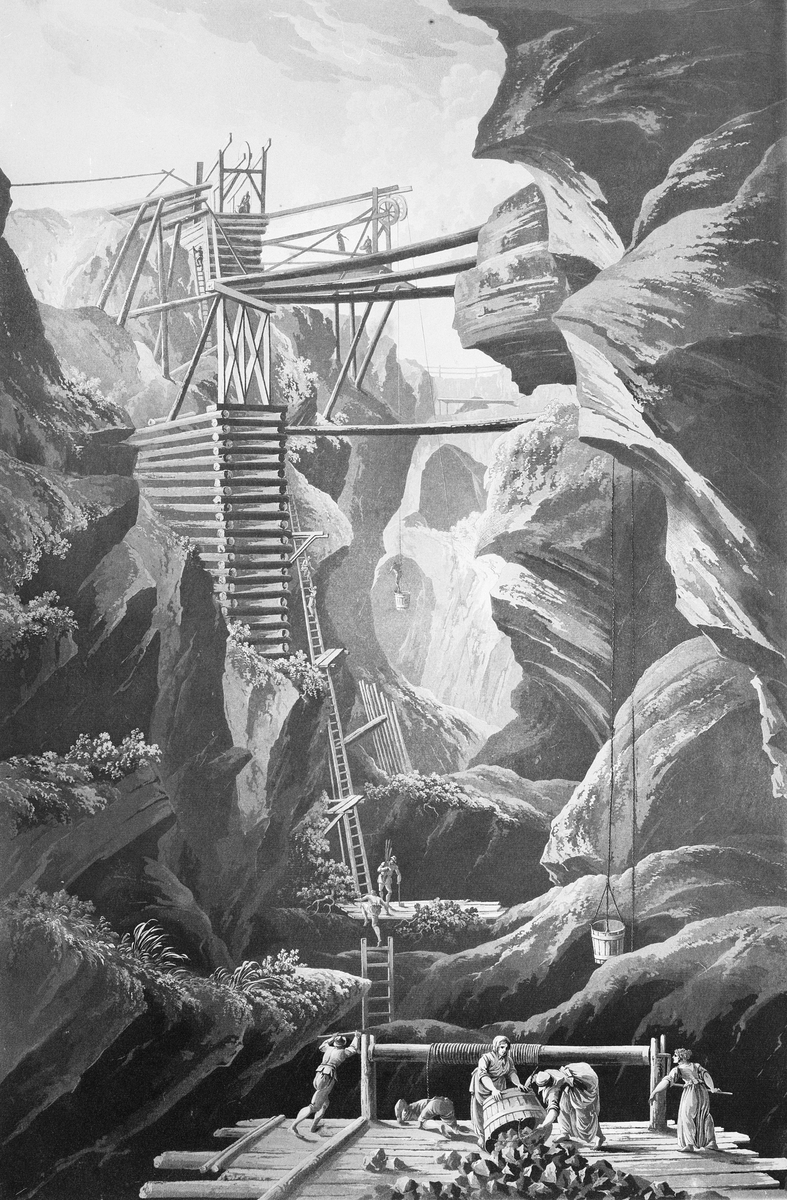 Nordmarks jerngrufva nära Philipstad. Glasad, förgylld och grå träram.