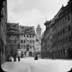 Skioptikonbild med motiv från Nürnberg.
Bilden har förvarats i kartong märkt: Resan 1906. Nürnberg