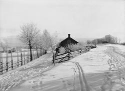 Fönsterbild med motiv av vinterlandskap. Troligen i Hedemora