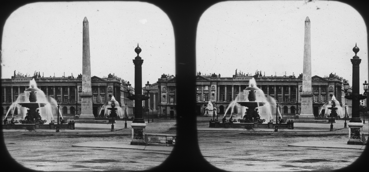 Stereoskopfotografi på glas, fontän och Luxorobelisken, Palace de la Concorde, Paris.
"Palace de la Concorde i Paris".