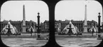 Stereoskopfotografi på glas, fontän och Luxorobelisken, Palace de la Concorde, Paris.
