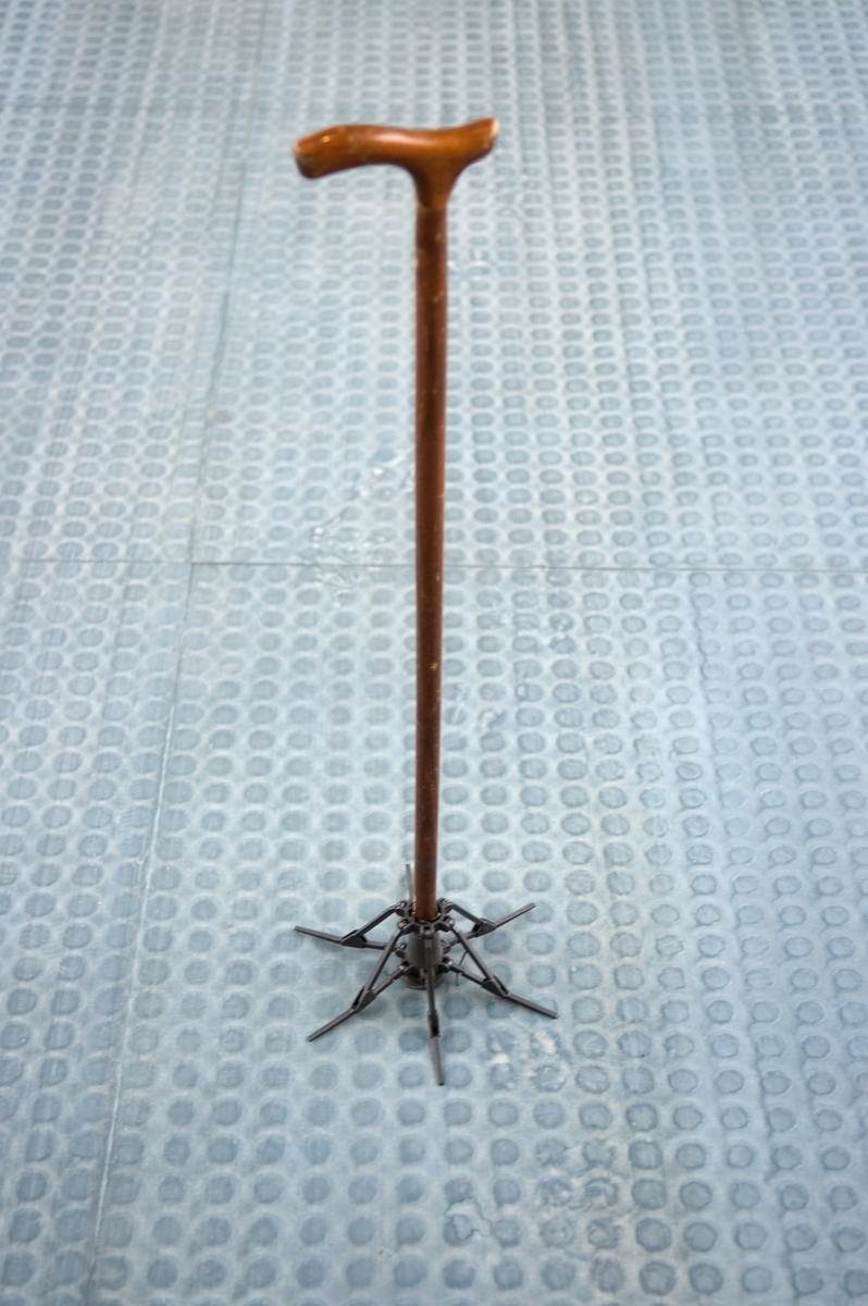 Käppstödet monteras på en käpp eller krycka och möjliggör att få dem fristående. Stödet fungerar som ett upp-och-nervänt paraply. 6 st ben är fästade på en ring upp- och nertill. När den övre ringen trycks ner fälls benen ut och när ringen dras tillbaka, följer benen med upp.