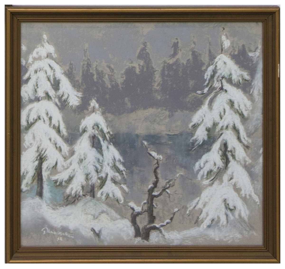 Vinterstemning i skogen [Pastelltegning]